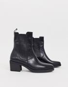 Vagabond Simone Black Leather Western Mid Heeled Ankle Boots With Square Toe
