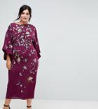 Asos Curve Embroidered Kimono Midi Dress - Purple
