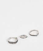 Topshop 3-pack Tarnished Grunge Rings In Silver