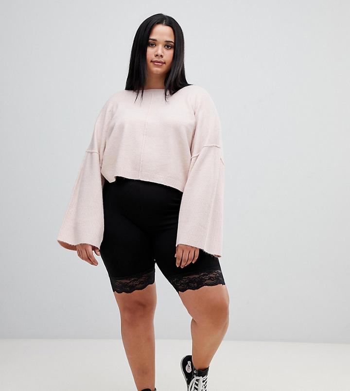 Asos Design Curve Legging Short With Lace Hem - Black