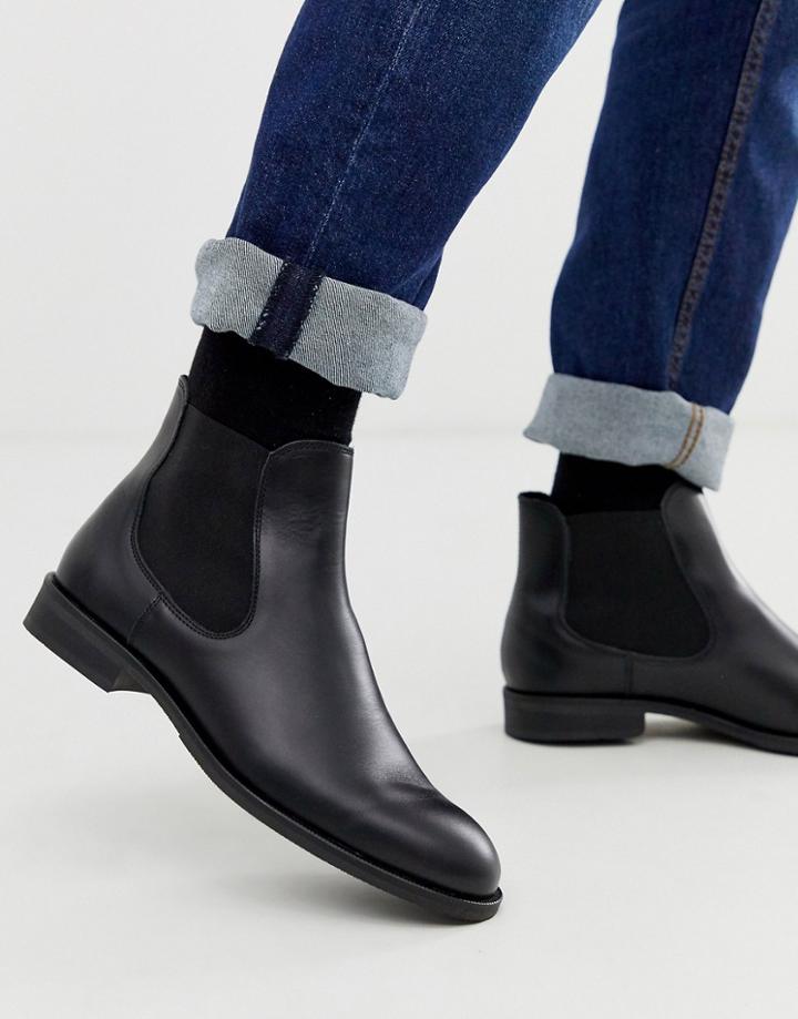 Selected Homme Leather Chelsea Boots In Black - Black