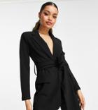 Asos Design Petite Jersey Suit Blazer With Obi Tie Waist In Black