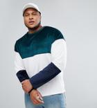 Asos Plus Oversized Long-sleeve T-shirt With Velour Color Block - White