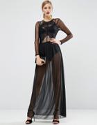 Asos Lace Top Dobby Maxi Dress - Black