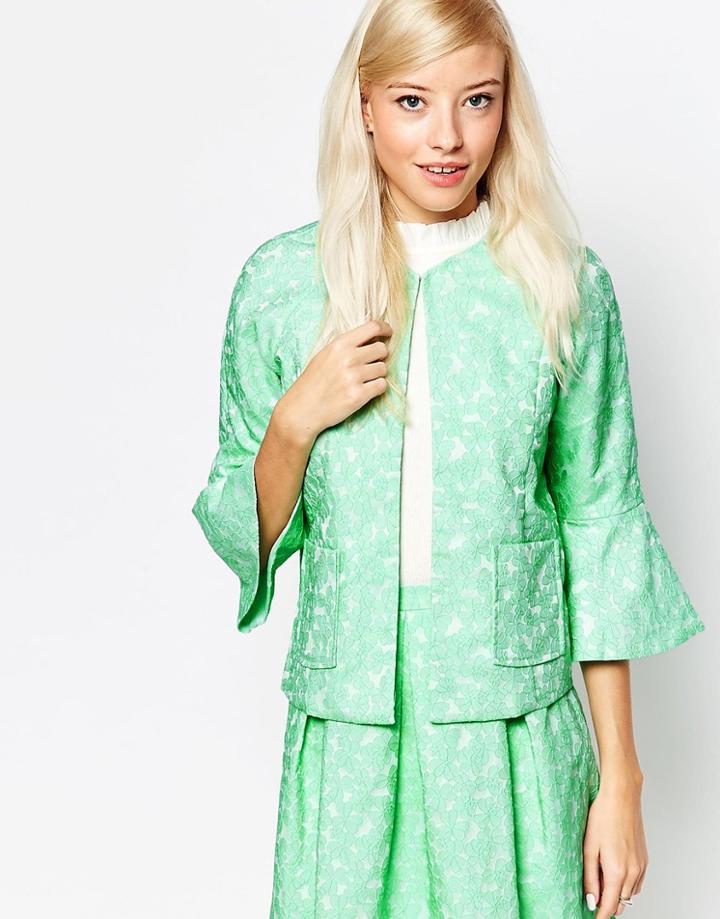 Traffic People Falling Flowers Funnel Jacket In Daisy Jaquard - Green