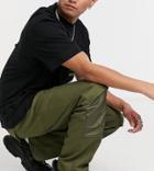Collusion Cargo Pants In Dark Khaki With Nylon Knee Panels-green