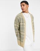 Topman Fairisle Knitted Cardigan In Stone-neutral