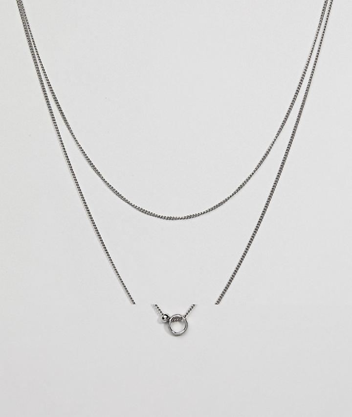 Pieces Layered Long Necklace - Silver