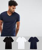 Asos Tall T-shirt With V Neck 3 Pack Save - Multi