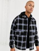Asos Design Faux Wool Jacket In Blue Check
