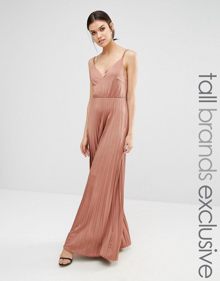 True Decadence Tall Plunge Front Maxi Dress With Pleated Skirt - Rose Pink