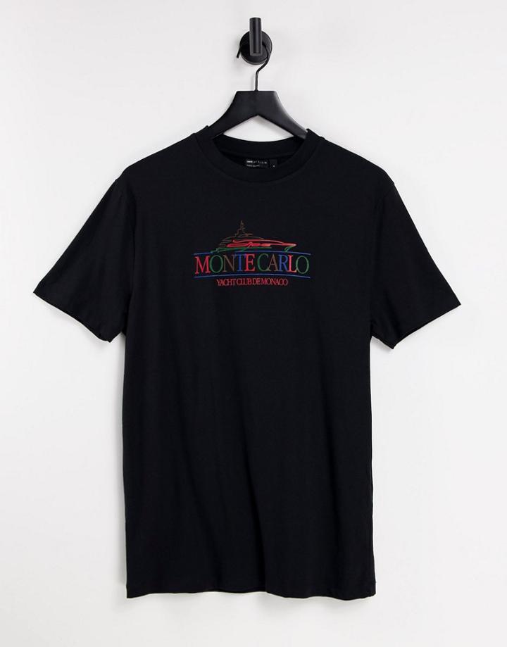 Asos Design T-shirt In Black With Monte Carlo Print