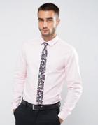 Asos Slim Shirt In Pink With Navy Floral Textured Tie Save - Pink
