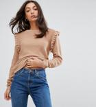 Brave Soul Tall Sweater With Shoulder Frill - Beige