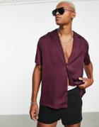 Asos Design Relaxed Shirt With One Button In Plum-red