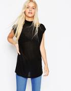 Asos Sleeveless Longline Top With Side Split And Turtleneck In Interest Rib - Black
