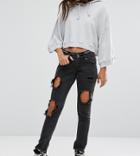 Liquor & Poker Tall Skinny Jeans With Extreme Distressing Ripped Knees - Black