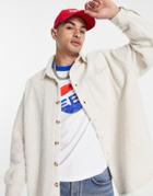 Asos Design Extreme Oversized Boucle Fleece Shirt In Ecru-neutral