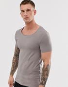 Asos Design Muscle Fit T-shirt With Scoop Neck In Beige