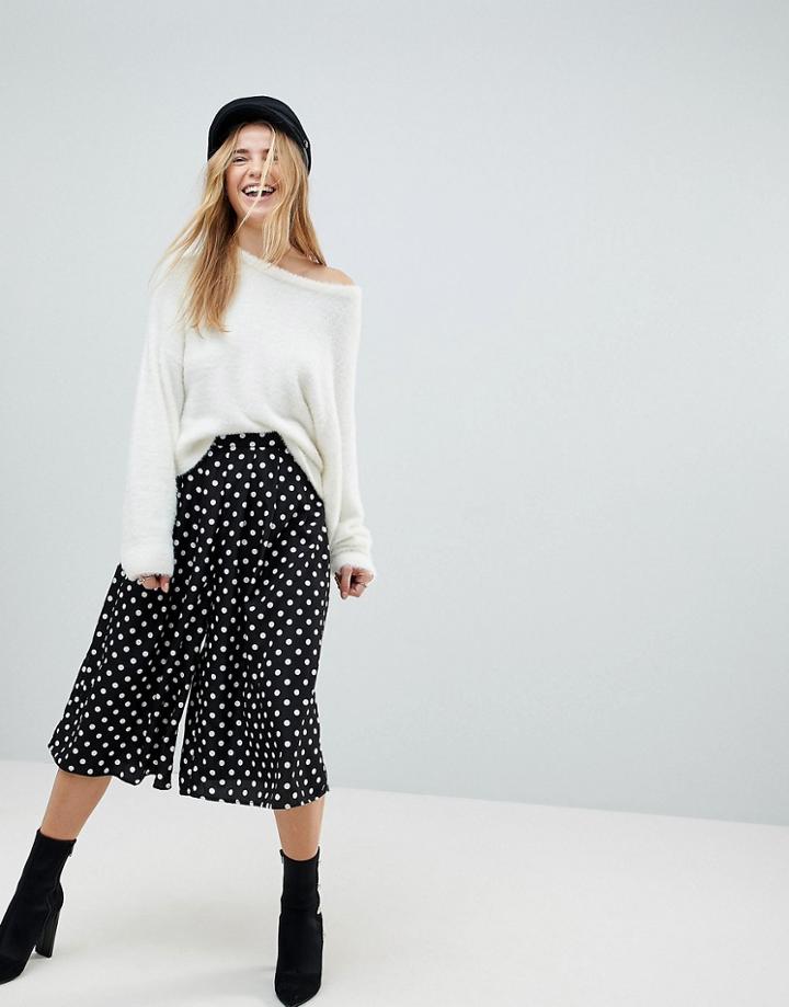 Boohoo Polka Dot Wide Leg Culotte Pants - Black