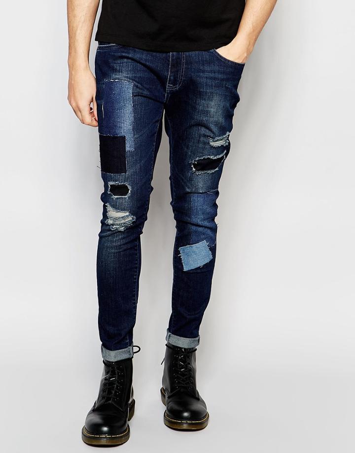 Brooklyn Supply Co Skinny Jeans Distressed Patch Repair Mid Wash - Mid Wash