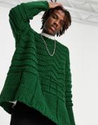 Asos Design Hand Knit Look Rib Sweater In Dark Green