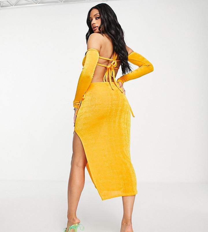 Asyou Cut Out Halter Maxi Dress With Split In Orange