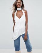 Asos Asymmetric Cami With Skinny Scarf - White