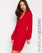 Asos Tall Exclusive Wrap Dress With Long Sleeve And Tie Waist - Black $21.50