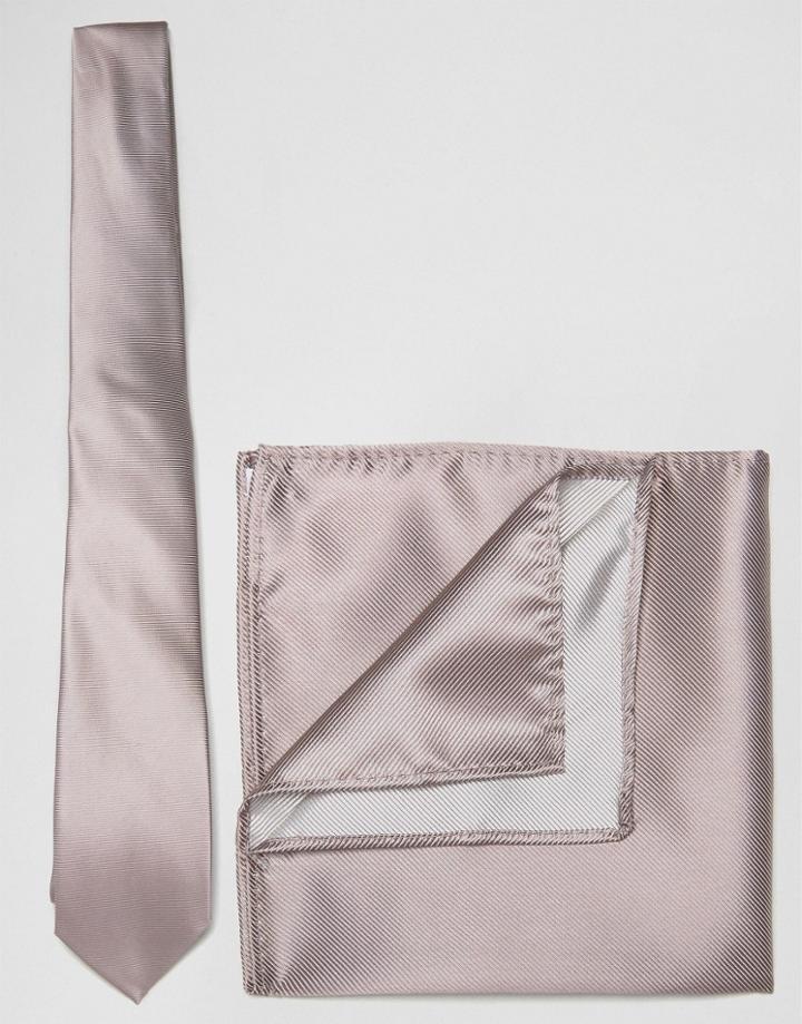 Asos Wedding Tie And Pocket Square Pack In Dark Pink - Dark Pink