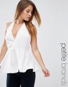 Asos Petite Plunge Halter Neck Top - White