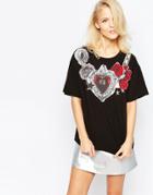 Love Moschino Rose & Chain T-shirt - Black
