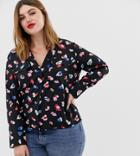 Influence Plus Pyjama Shirt With Pockets In Spoldge Print - Black