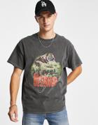 Topman Oversized Fit T-shirt With Oklahoma Mountain Print In Washed Charcoal-black