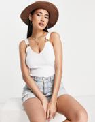River Island Ribbed Scoop Knit Tank Top In White