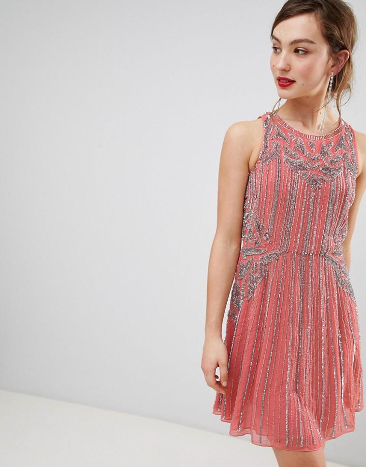 Frock & Frill Heavily Embellished Swing Dress - Pink