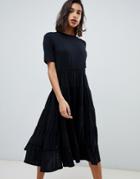 Vero Moda Tiered Volume Midii Dress In Black