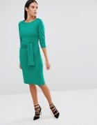 City Goddess Pencil Dress With Tie Waist - Green