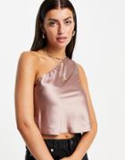 Asos Design One Shoulder Satin Cami In Rose-brown