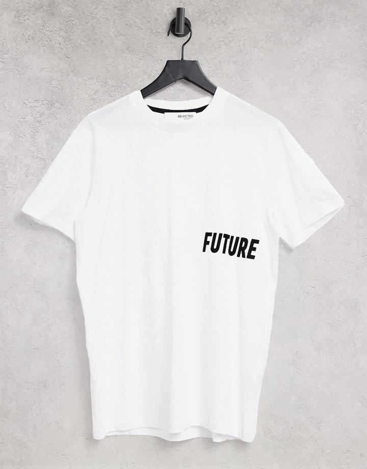 Selected Homme T-shirt With Future Print In White-black