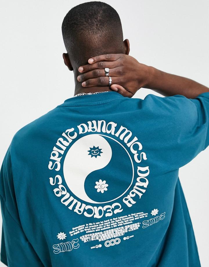 Asos Design Oversized T-shirt In Teal With Mystic Back Print-blue