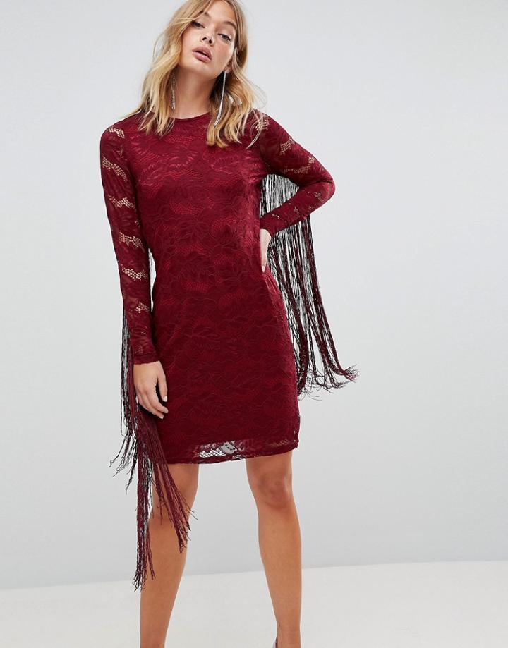 Forever Unique Lace Dress With Tassle Detail - Red