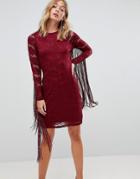Forever Unique Lace Dress With Tassle Detail - Red