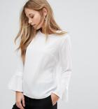 Warehouse Grosgrain Flared Cuff Top - Cream
