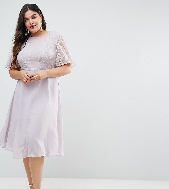Asos Design Curve Delicate Lace Applique Midi Dress-blue