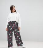 Asos Curve Wide Leg Pants In Spot Floral Print - Black