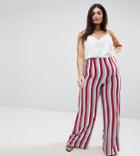 Missguided Plus Striped Wide Leg Pants - White