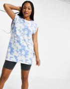 Pieces Longline T-shirt In Blue Tie Dye-multi