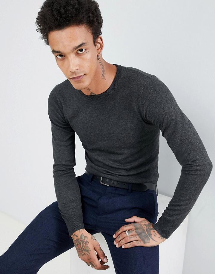 Gianni Feraud Premium Muscle Fit Stretch Crew Neck Sweater-gray