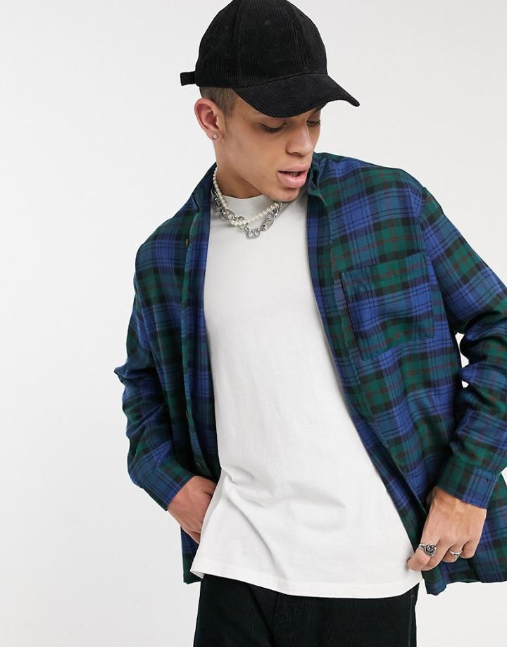 Asos Design Super Oversized Check Shirt In Plaid-green